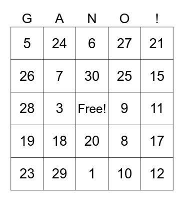 Spanish Numbers Bingo Card