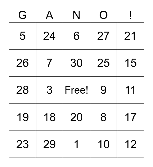 Spanish Numbers Bingo Card