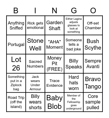 Curse of Oak Island Bingo Card