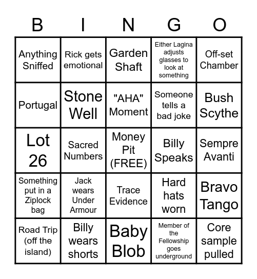 Curse of Oak Island Bingo Card