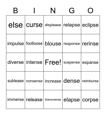 -se at end means not plural Bingo Card