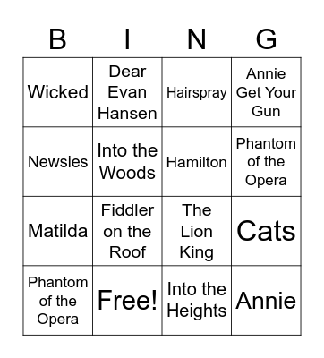 Musical Bingo Card