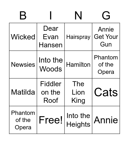 Musical Bingo Card