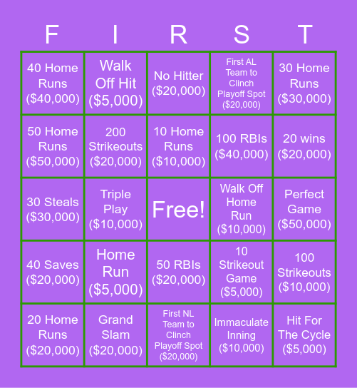 Season of Firsts Bingo Card
