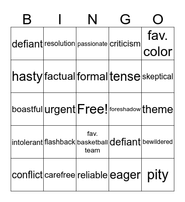 STAAR READING Bingo Card