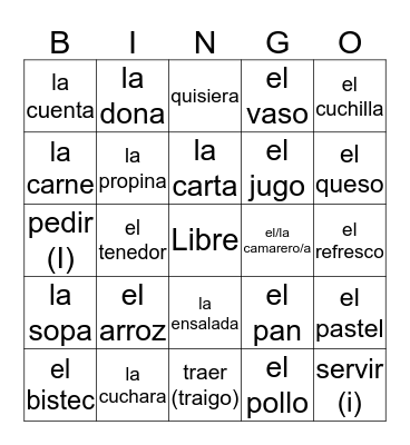 spanish Bingo Card