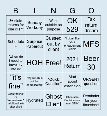 Tax Season BINGO! Bingo Card