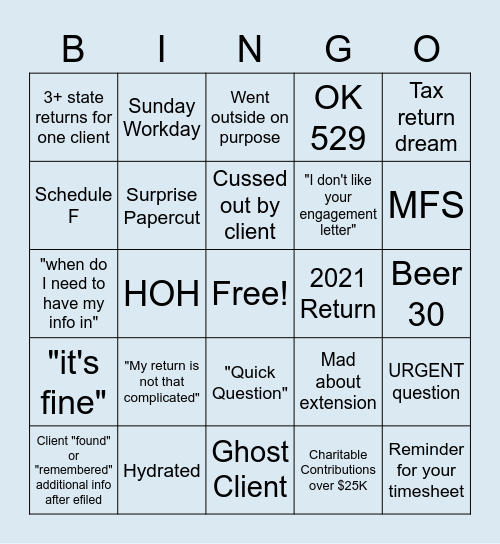 Tax Season BINGO! Bingo Card