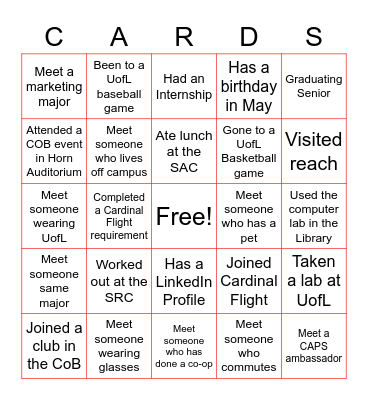 Meet and Mingle Bingo Card