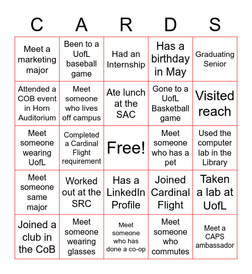 Meet and Mingle Bingo Card