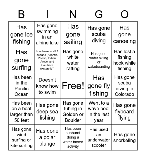 Water Bingo Card