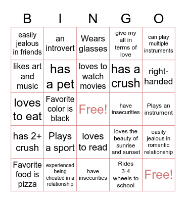 Classmate Bingo Card