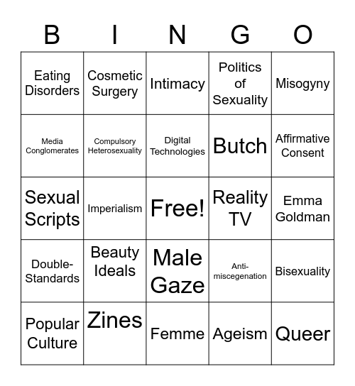 WGST 2010 - Midterm Review Bingo Card