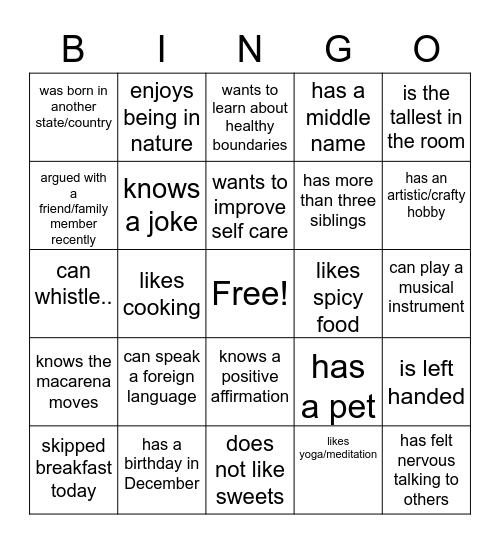 Find Someone Who Bingo Card