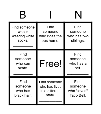 Find Someone Who Bingo Card