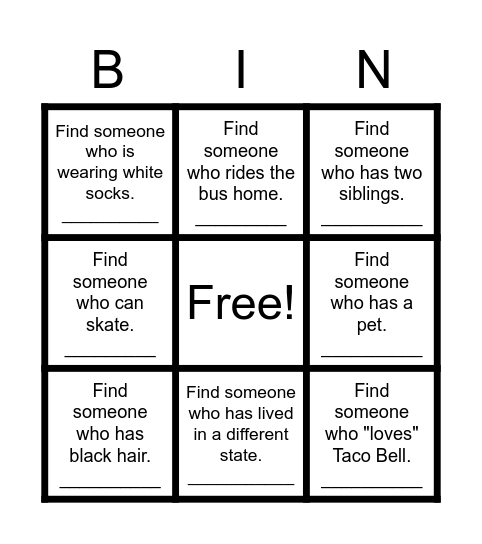 Find Someone Who Bingo Card