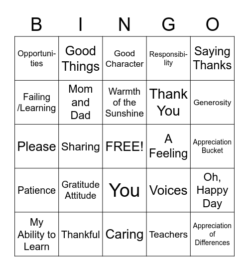 Appreciation Bingo Card