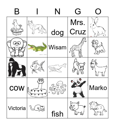 Family & Animals Bingo Card