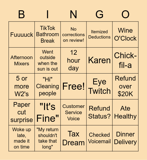 Tax Season BINGO! Bingo Card