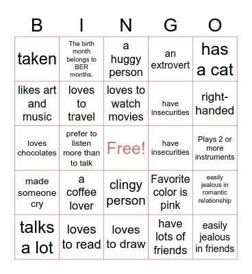 Classmate Bingo Card