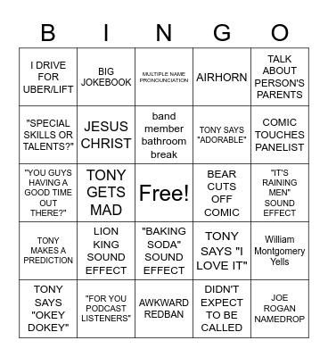 Kill Tony Bingo 2023 Bingo Card