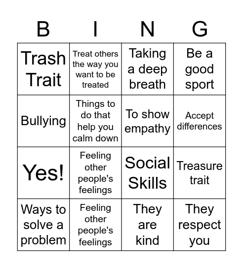 Social Skills Bingo Card