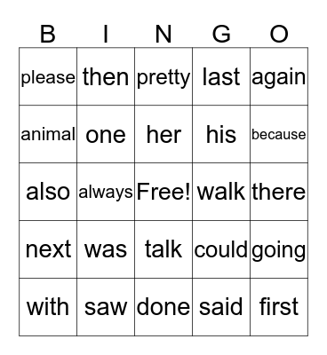 Trick Words Bingo Card