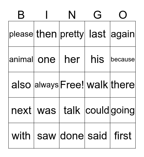 Trick Words Bingo Card