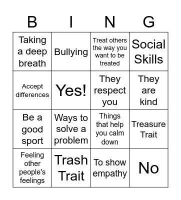 Social Skills Bingo Card