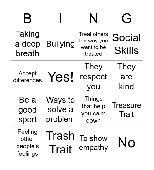 Social Skills Bingo Card