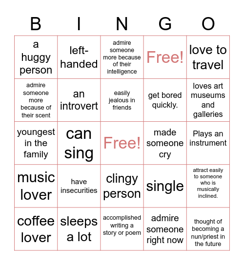 Classmate Bingo Card