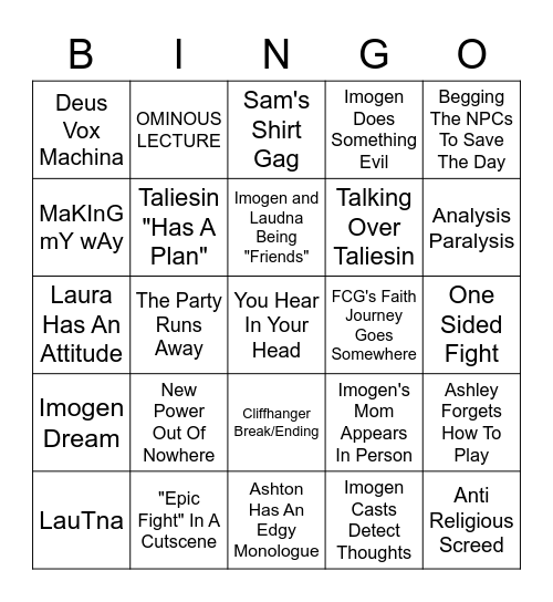 The Imogen Show Episode 50 Bingo Card