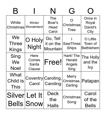 Christmas Carol Bingo Card