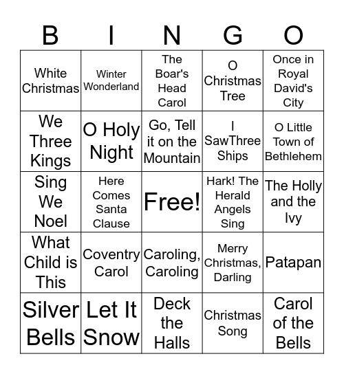 Christmas Carol Bingo Card