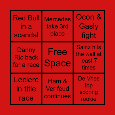 F1 2023 Bingo Card