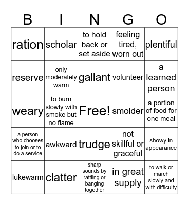 4th Grade Vocabulary Unit 8 Bingo Card