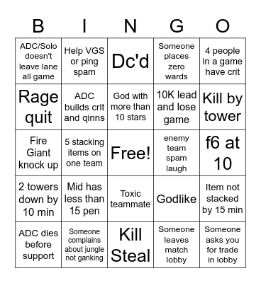Smite 10.2 Bingo Card