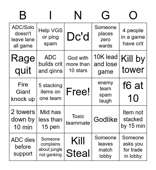 Smite 10.2 Bingo Card