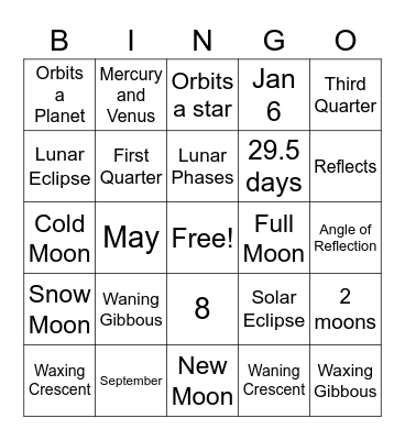 Moon and Eclipse Bingo Card
