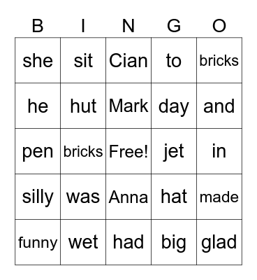 A Wet Day Bingo Card