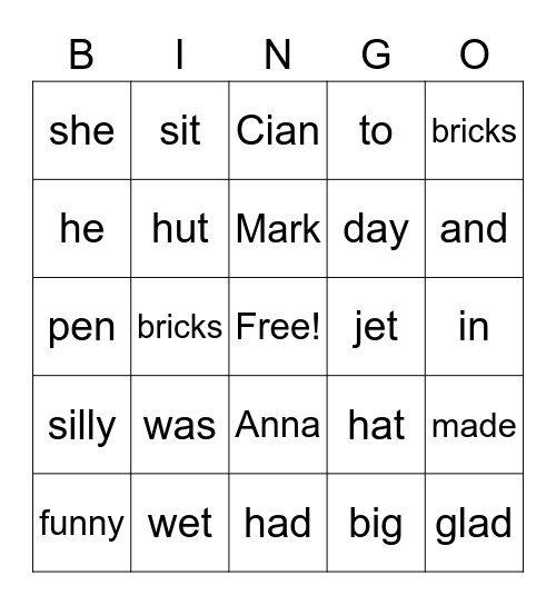 A Wet Day Bingo Card