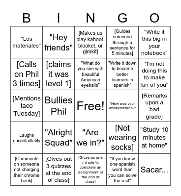 Senora Hines Bingo Card
