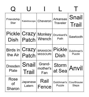 QUILT BLOCKS Bingo Card