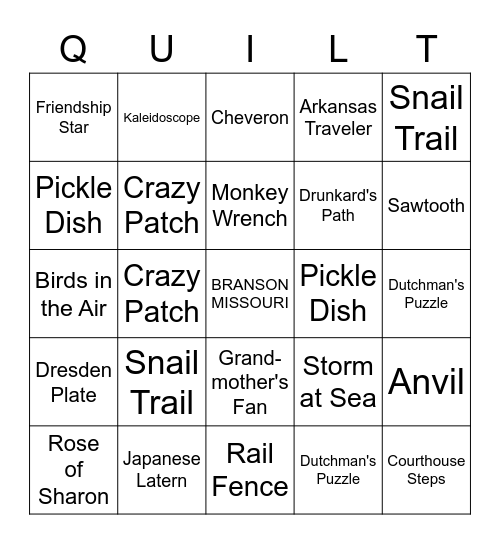 QUILT BLOCKS Bingo Card