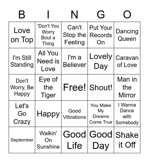 Feel Good Bingo :D Bingo Card