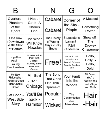 Broadway Bingo Card