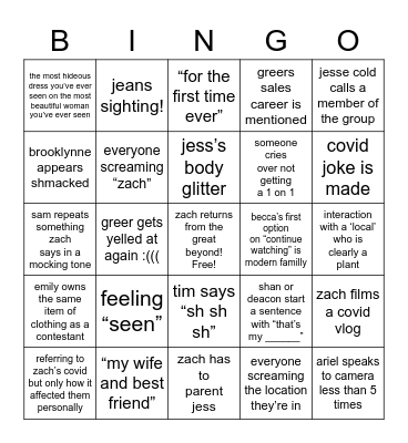 Bachelor week ???? Bingo Card