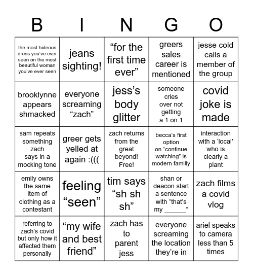 Bachelor week ???? Bingo Card