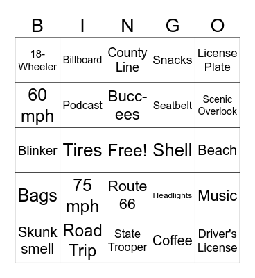 Road Trip Bingo Card