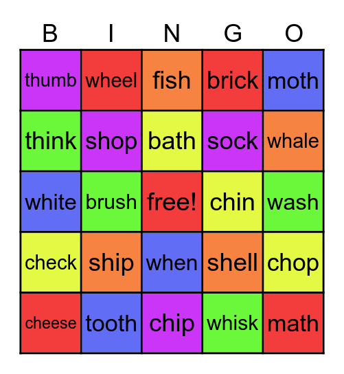 Digraph/Blend Review Bingo Card